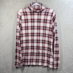 Lands' End Shaped Fit Turtleneck Women's L Tall Red Plaid Holiday Christmas